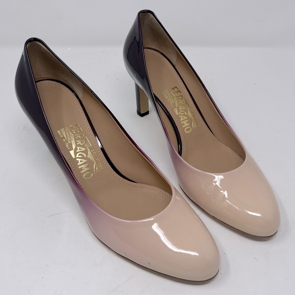 Ferragamo Pink and Purple Patent Leather Heels